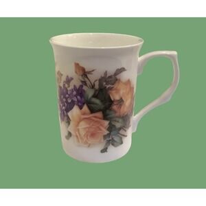 Stechcol Gracie Bone China Cup Yellow Roses Purple Flowers